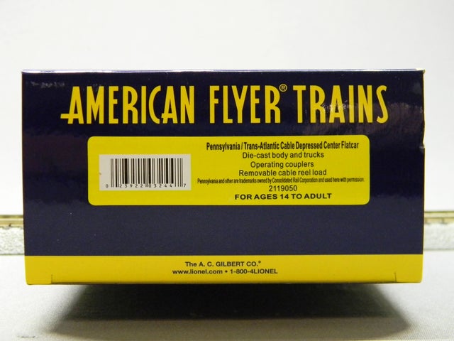 LIONEL AMERICAN FLYER PENNSYLVANIA / TRANS-ATLANTIC CABLE DEPRESSED CENTER  FLATCAR #47000 S GAUGE 2119050